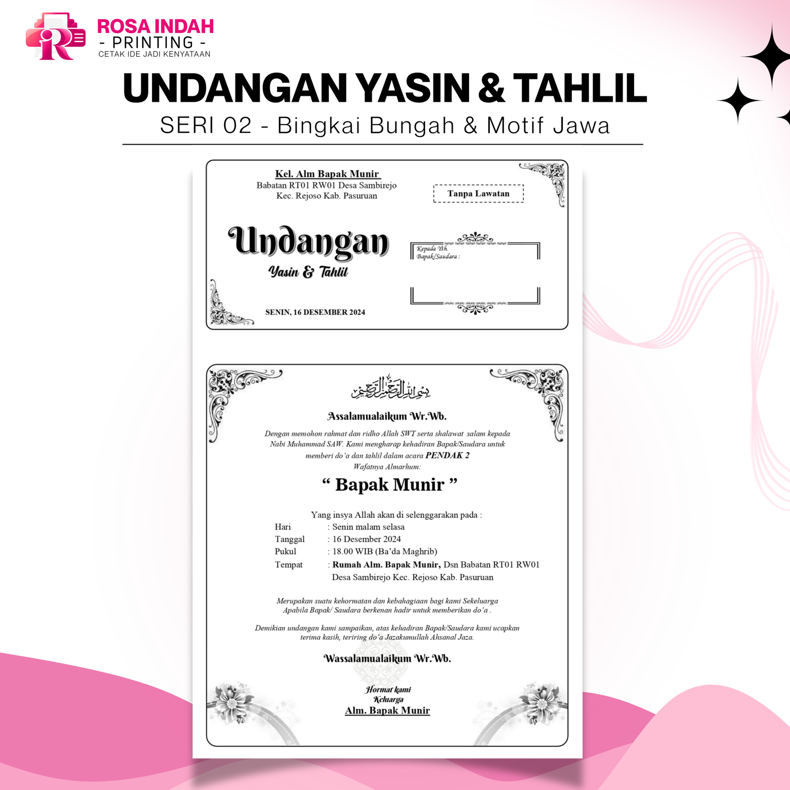 Undangan Yasin & Tahlil | Seri 02 | Bingkai Bungah & Motif Jawa