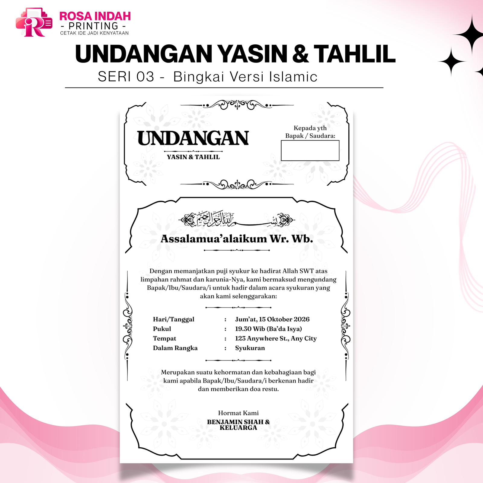 Undangan Yasin & Tahlil | Seri 03 | Bingkai Versi Islamic